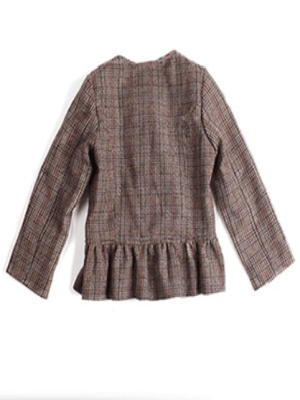 Grid cloth girl coat brown